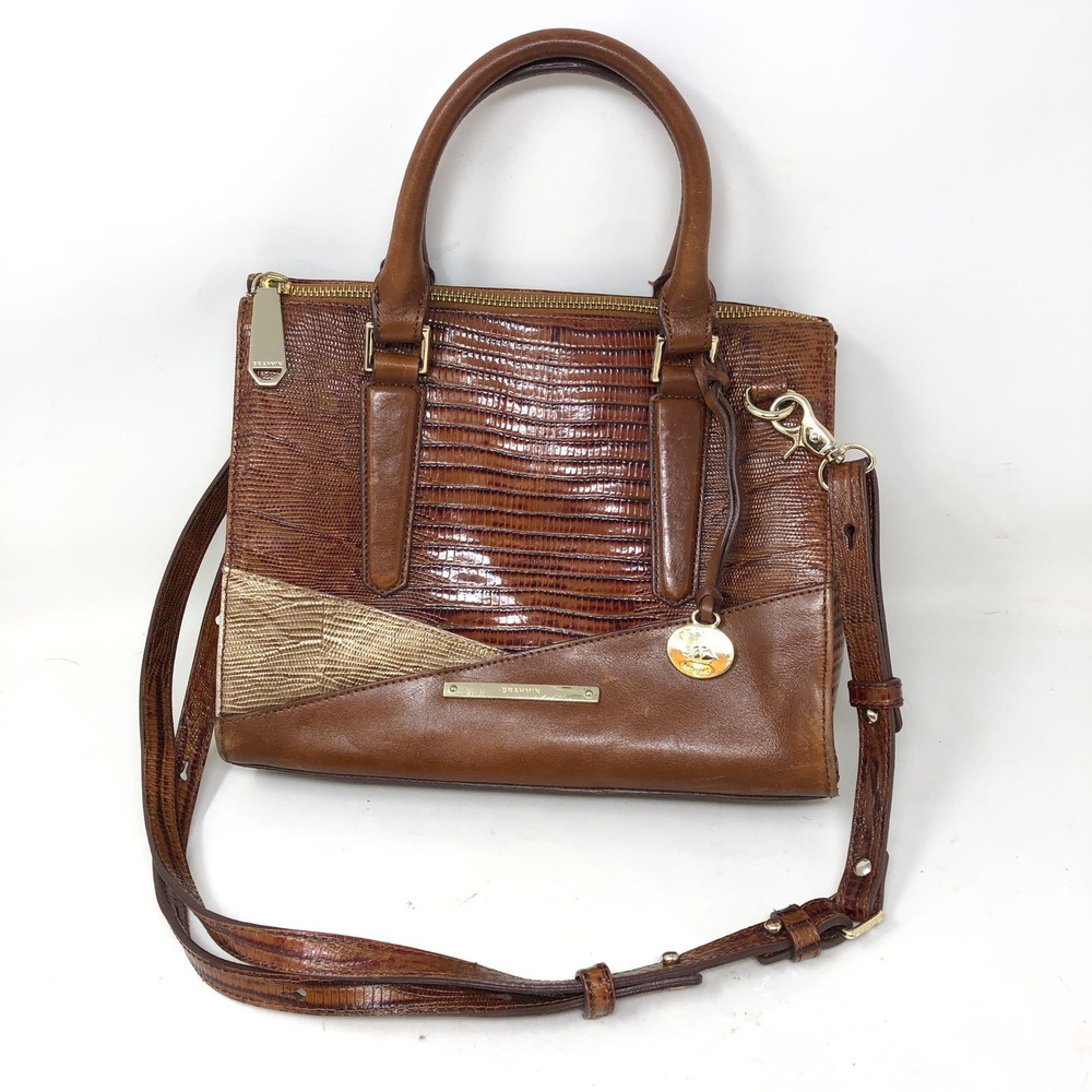 Brahmin Womens Small Satchel Brown Croc Embossed Leather Crossbody